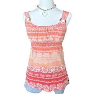 y2k Self Esteem orange tie-back babydoll top with wooden ring detail